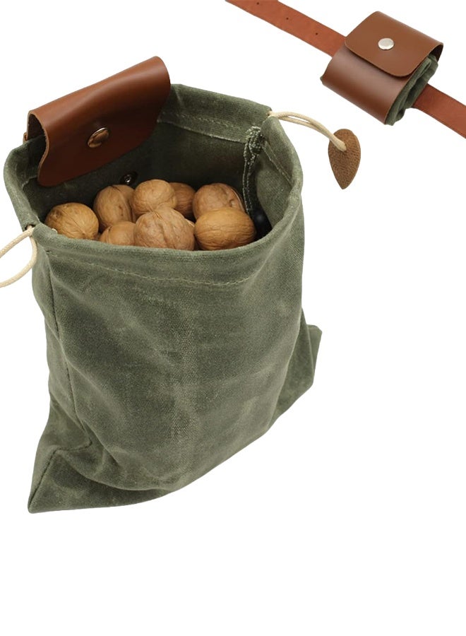 Waxed Canvas  Leather Foraging Pouch | Waterproof Collapsible Belt Bag for Mushroom Picking, Bushcraft  Hiking | Drawstring Buckle Waist Pack with Detachable Straps - Image 4